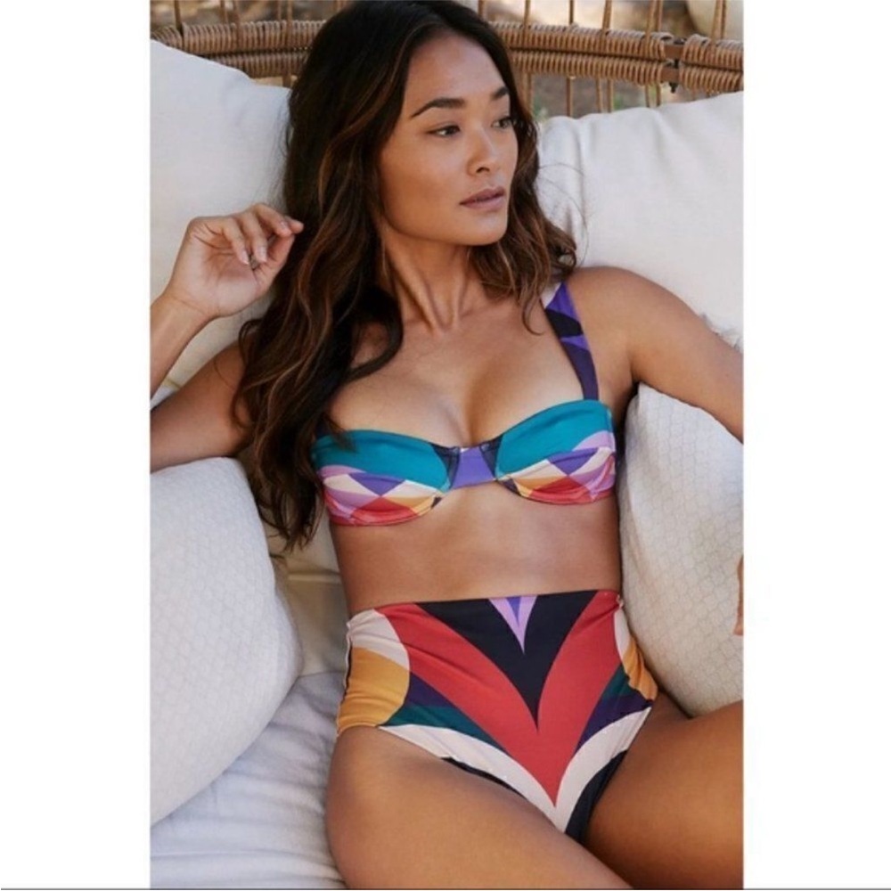 Farm Rio Colorful Geometric Bikini Set high waist size small NWOT